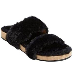 Jack Rogers Lauren Comfort Cozy Slippers Faux Fur Blk 9 NWT